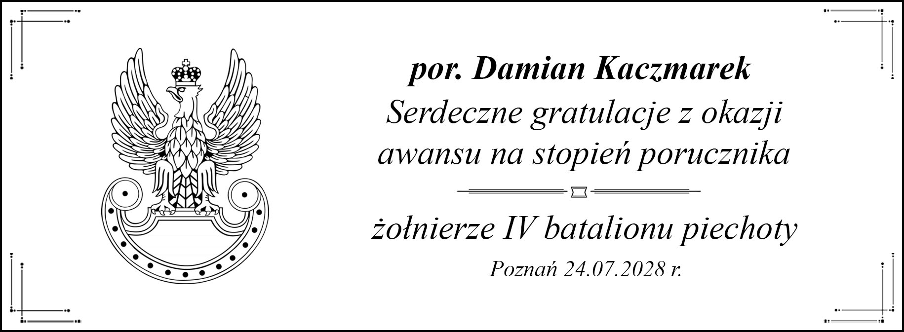 Tabliczka z grawerem - gratulacje z okazji awansu na wyższy stopień wojskowy