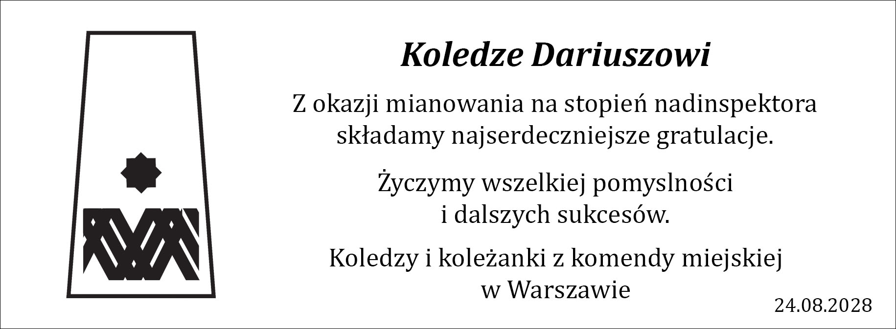 Tabliczka z grawerem - gratulacje z okazji awansu na wyższy stopień w policji